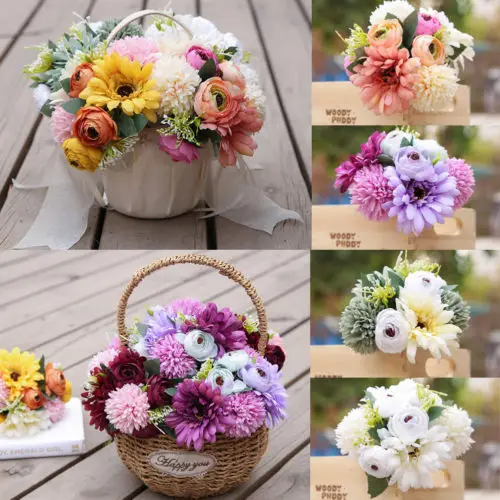 8 головок Искусственные Шелковые искусственные розовые цветы Свадебный букет