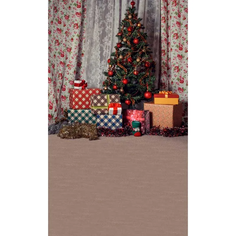 Background photography studio Christmas xmas tree gift curtains lantern background for photo shoots vinyl children's new year |