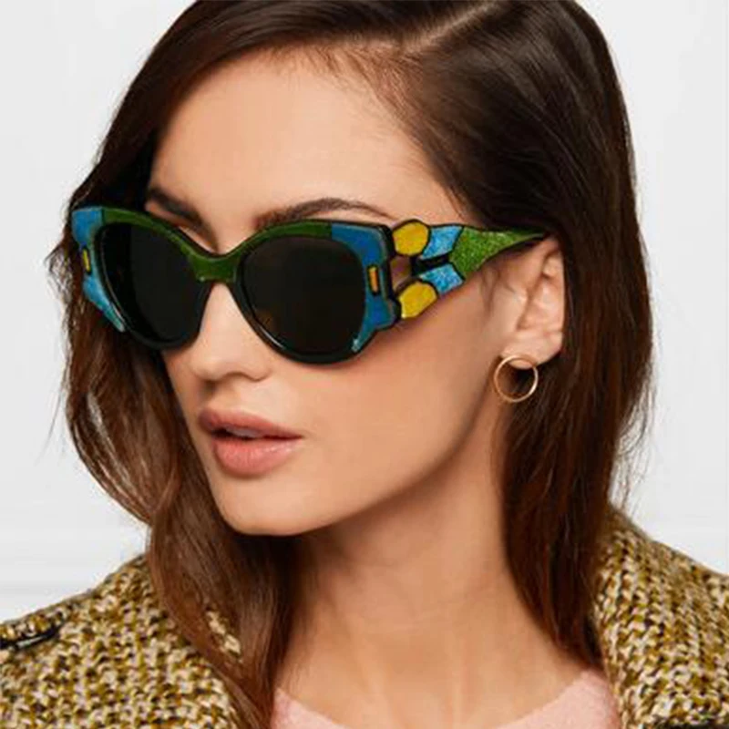 Солнцезащитные очки в стиле колор блок кошачий глаз женские винтажные брендовые