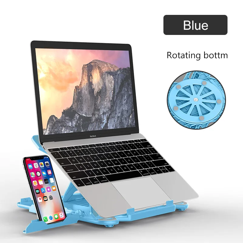 Blue Rotating 360 Вращающаяся подставка для ноутбука Складная подставка для ноутбука Macbook Lenovo держатель для ноутбука охлаждающий кронштейн для компьютера с держателем для телефона - Цвет: Blue Rotating