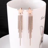 fashion jewelry titanium steel star long tassel earrings rose gold earrings for female