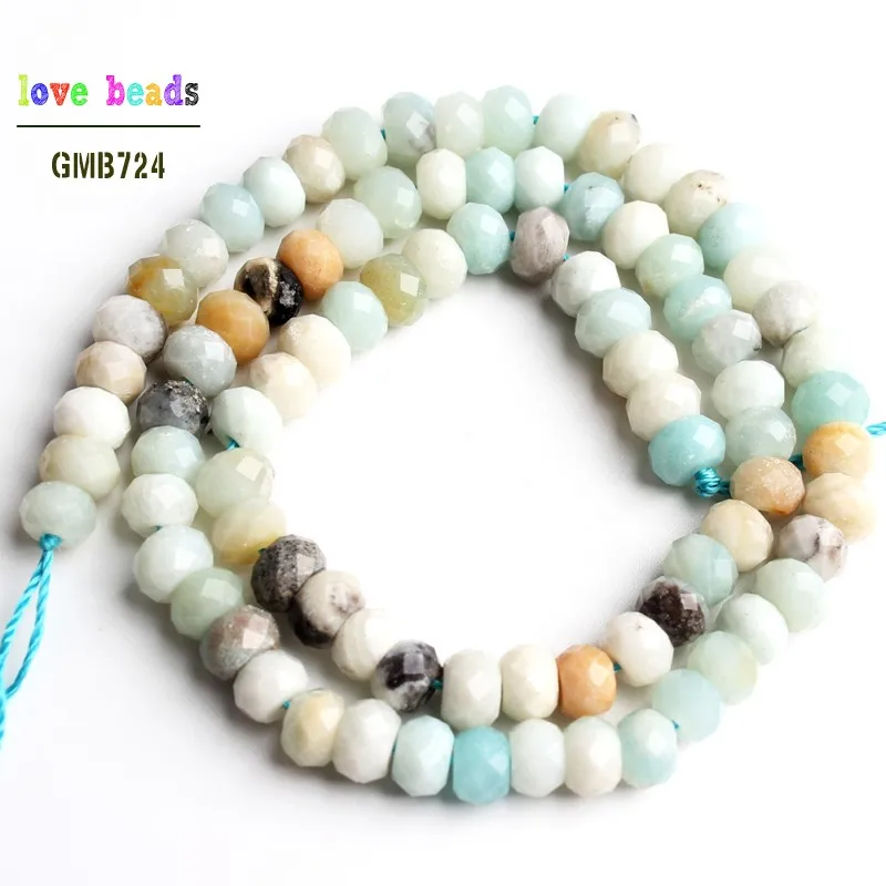 colorful amazonite Натуральные граненые бусинки из камня Рондель, черный кварц, яшма бусины Роза Quartzs Jaspers Амазонит разделительные бусины 4*6 мм DIY браслет 1" прядь - Цвет: colorful amazonite