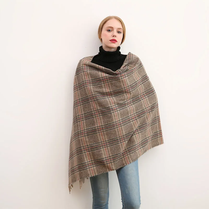 Женский Длинный шарф в клетку бренд YILIAN Fashion зимний плотный кашемировый