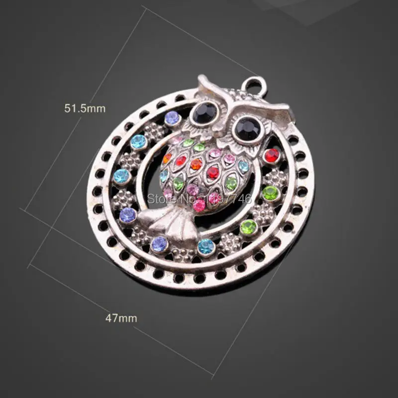 

Wholesale 15pcs 51.5x47mm Vintage Silver Tone Colorful Crystal Night Owl Charms Pendant Jewelry DIY Findings European Bracelet