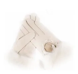 Beige Gours зимние женские перчатки из натуральной кожи новые модные брендовые теплые перчатки из козьей кожи с искусственным кроличьим мехом варежки Guante Luvas GSL025 - Цвет: Beige