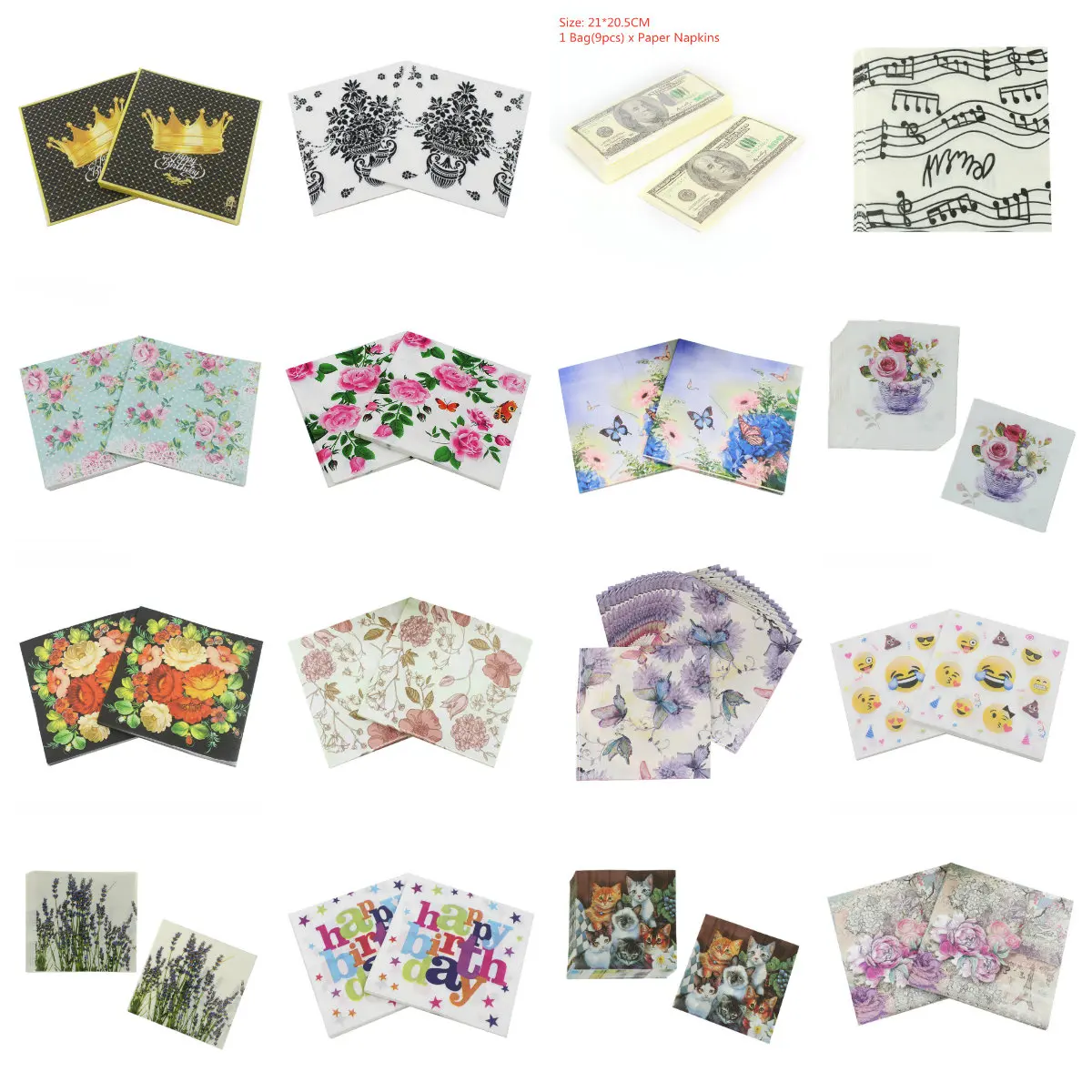 20 шт. Разноцветные бумажные салфетки в виде животных единорога цветов и роз из