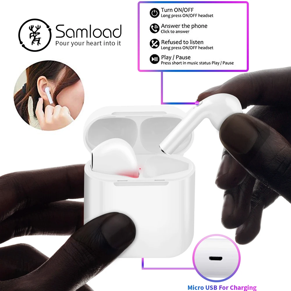 Samload TWS беспроводные Bluetooth наушники стерео гарнитура зарядная коробка для sony Apple iPhone X samsung наушники