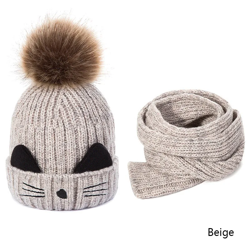 Beige REAKIDS/Новинка; зимняя детская шапка с помпоном; Вязаная хлопковая детская теплая шапка для девочек и мальчиков; вязаные шапочки; зимняя детская шапка - Цвет: Beige