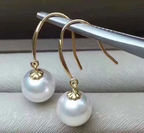 

free shipping 10-11mm south sea white round pearl earring 14k