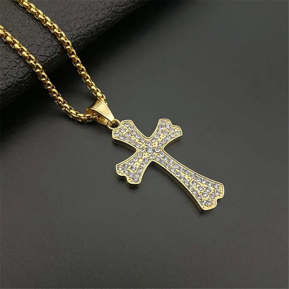 Мужская и женская подвеска в виде креста со льдом золотистого цвета из