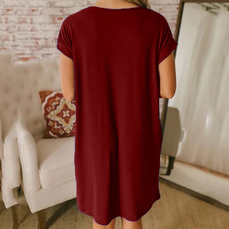 Женское свободное Повседневное платье с коротким рукавом и V-образным вырезом