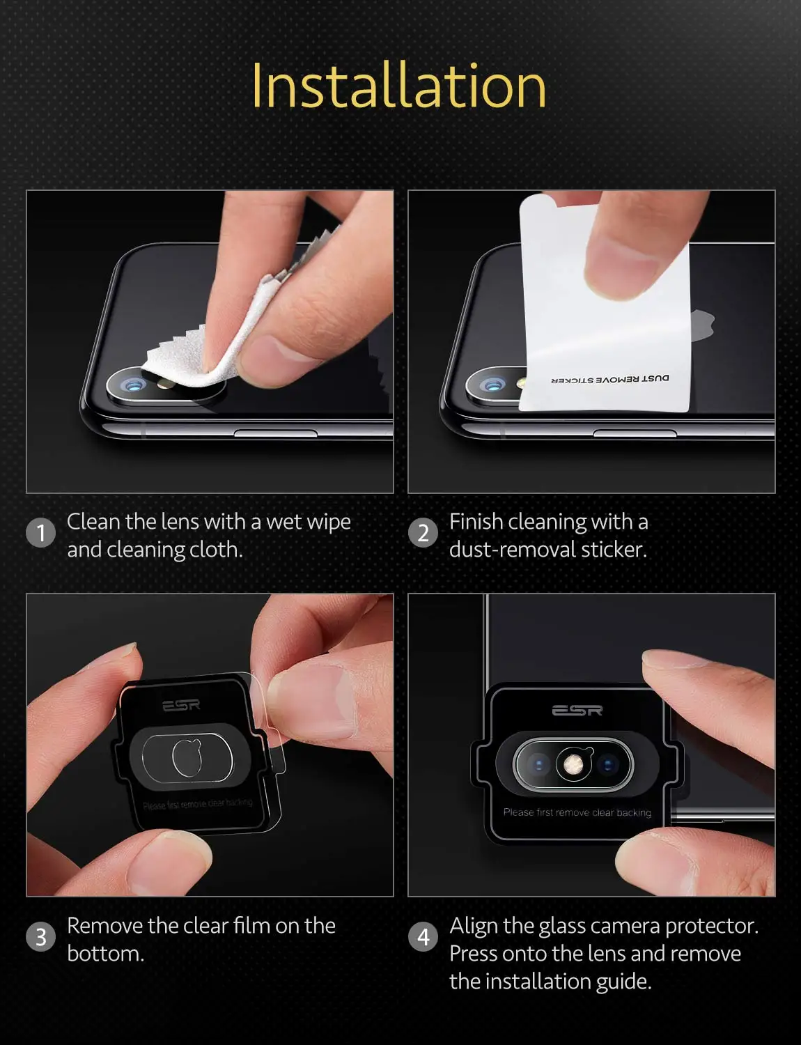 ESR 2 шт./лот объектив камеры закаленное стекло протектор экрана для iPhone X Xs Max полное покрытие прозрачная задняя камера Len защитная пленка