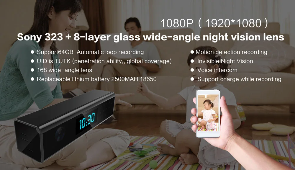 Настольные часы камера будильник HD 1080 P мини ИК ночное видение Wifi IP DV DVR
