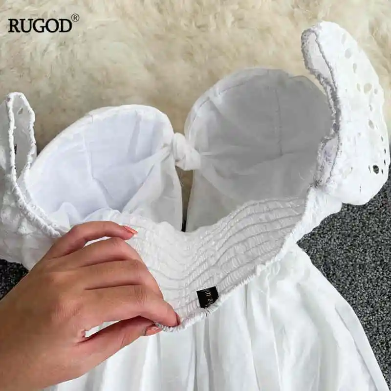 Rugod корейский sumemr женский белый однотонный без бретелек с расклешенными рукавами супер фея mujer veranos повседневная женская одежда