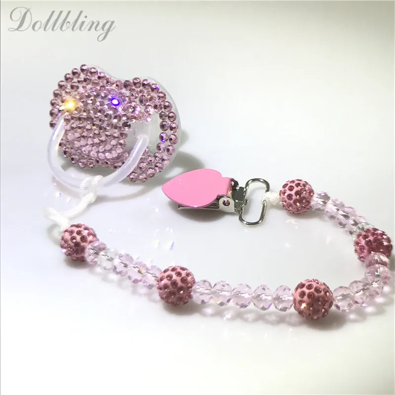 Розовый Dollbling розовый кристалл алмаза принцесса пустышка детская соска/соски/пустышка/cocka/chupeta с подходящей шикарной соской зажимы - Цвет: Розовый
