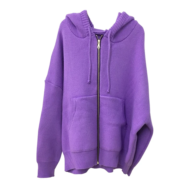 New Korean Zipper Cardigan Women Hooded Autumn Knitted Jacket 2020 Casual Loose Long Sleeve Sweater Coat Casaco Feminino |