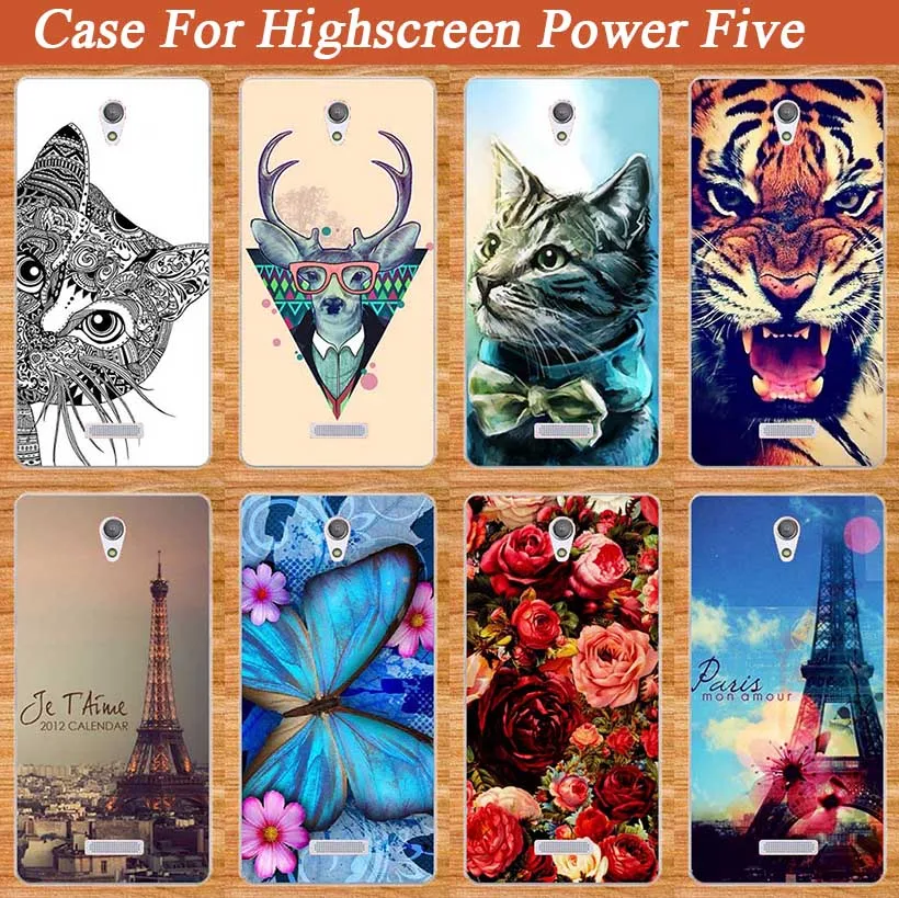 Чехол для highscreen power Five хит продаж Жесткий сделай сам с УФ рисунком цветной тигр