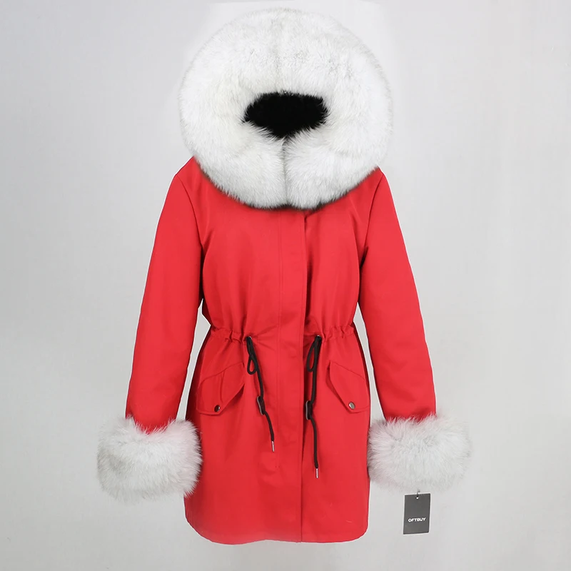 OFTBUY, длинная парка, натуральный Лисий мех, воротник, капюшон, манжеты, зимняя куртка, для женщин, натуральный мех, пальто, толстая, теплая, водонепроницаемая, верхняя одежда, съемная