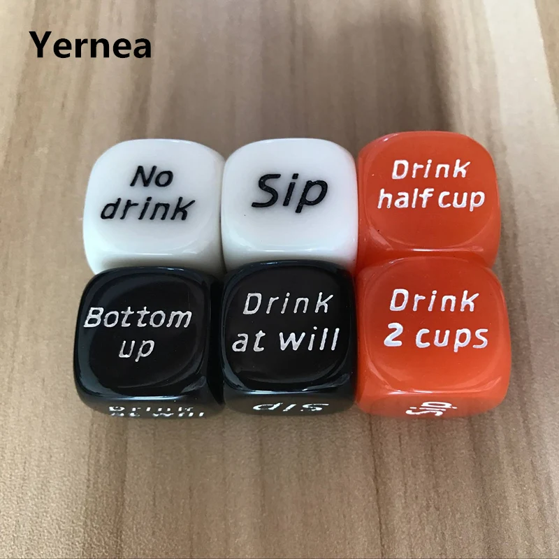 

6Pcs/Lot 20mm Dice Rounded Corners Colour Hexahedron Dice Black English Font Originality Drinkers Wager Game Dice Set Yernea