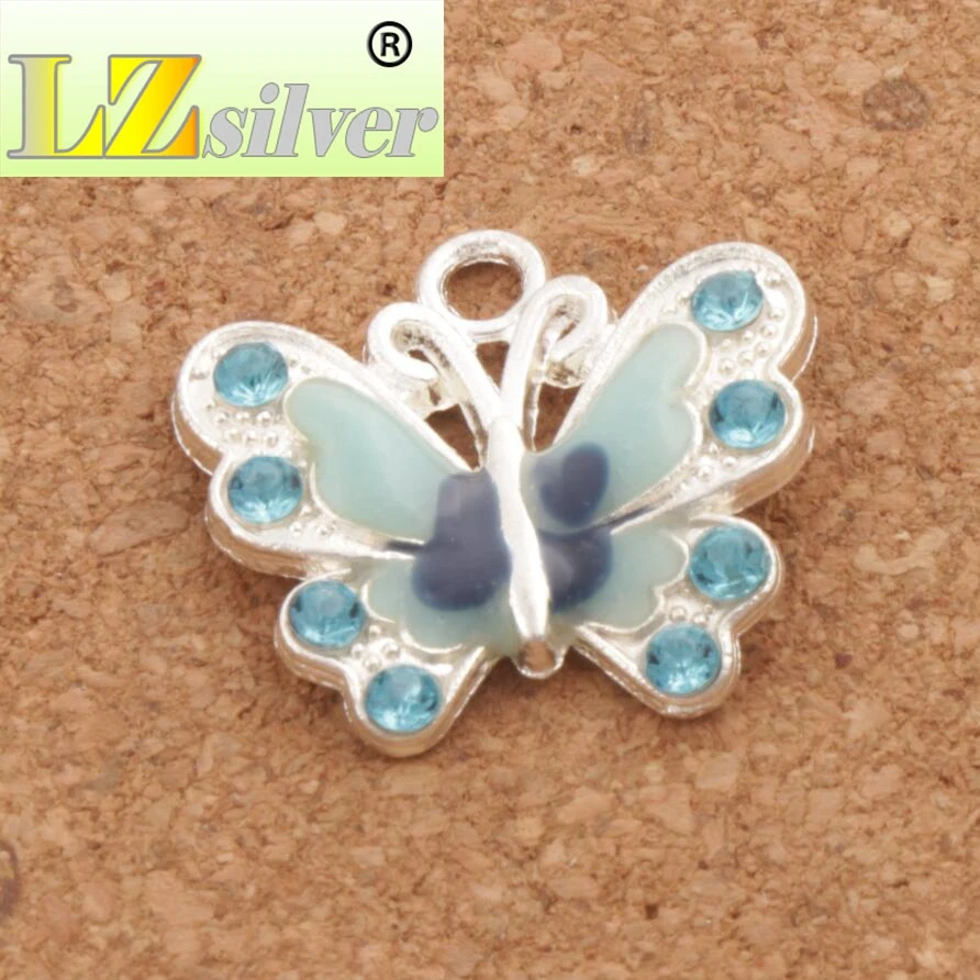 

56pcs Mixed Color Silver Plated Enamel Rhinestone Butterfly Charms Pandents 22X21mm L1559