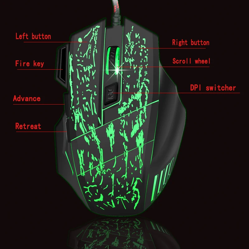 Большая мышь USB Проводная игровая мышь 6 кнопок 3200 dpi регулируемая для офисных игр 1,4 метров длинная Операционная линия