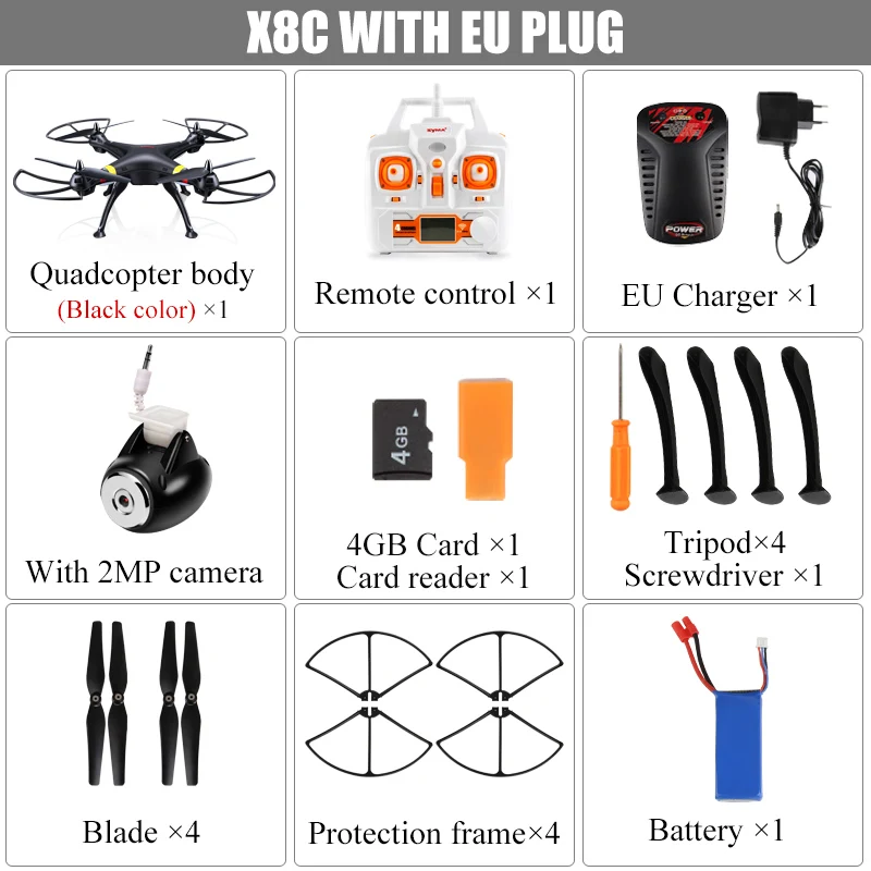 X8C with EU Plug SYMA X8C, беспилотные летательные аппараты с Камера HD 2,4G 4CH 6 осей беспилотник Профессиональный Квадрокоптер с дистанционным управлением устойчивость, игрушка, подарок на день рождения, подарок черный Цвет - Цвет: X8C with EU Plug