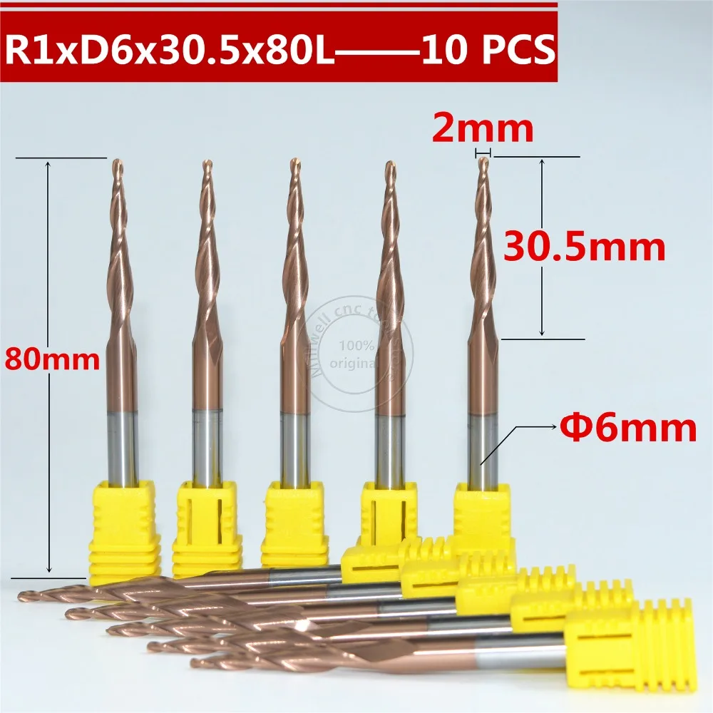 Бесплатная shipping-10PCS R1 * D6 30 5 80L 2F HRC55 Вольфрам с твердосплавным покрытием