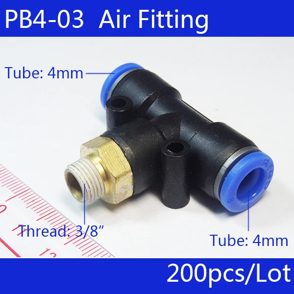 

PB4-03 Free shipping HIGH QUALITY 200pcs 4mm-3/8" Threaded Male Tee Pneumatic Connector