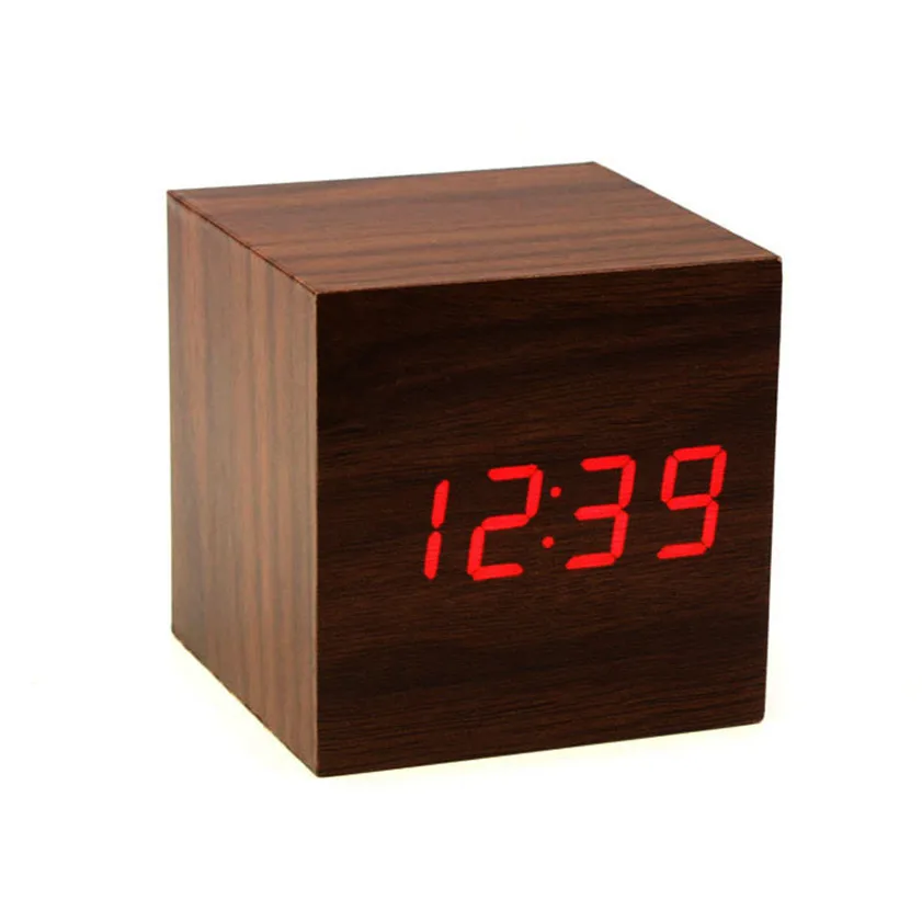 Zero Mini Cube Стиль цифровой Красный светодиодный деревянный стол будильник