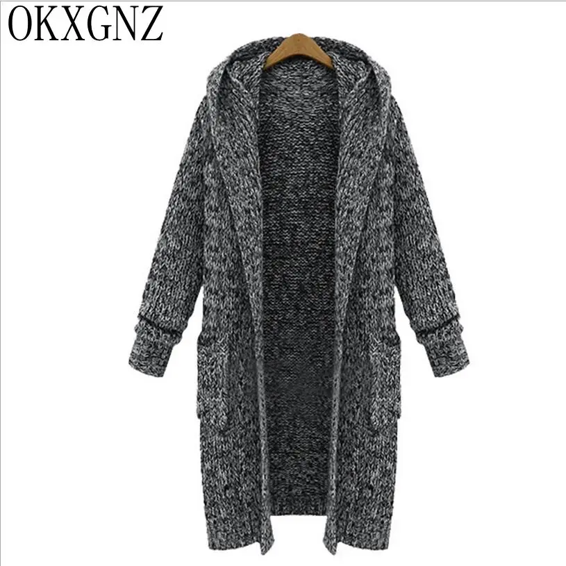 OKXGNZ плотный вязаный кардиган с капюшоном 2017 осенне зимний свитер пальто