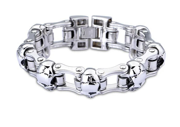 

Gothic Mens Motorcycle Chain Stainless Steel Biker Skull Bracelet Bike Biker Skull Chain Link Bangle bracelet Bicycle Bracelet