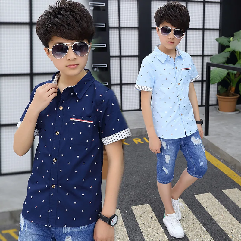 Летние рубашки с короткими рукавами для мальчиков повседневные Camisa Masculina