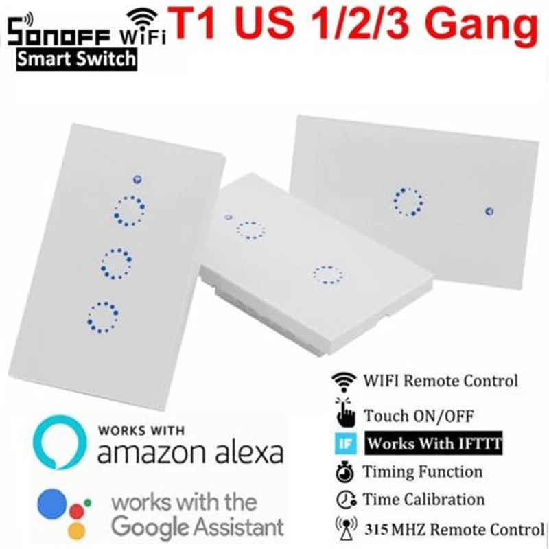 Интеллектуальный выключатель света Sonoff T1 US/EU Wi-Fi RF/APP/Touch Управление настенный выключатель света 1/2/3 Gang 86 панель типа настенный сенсорный переключатель света Умный дом