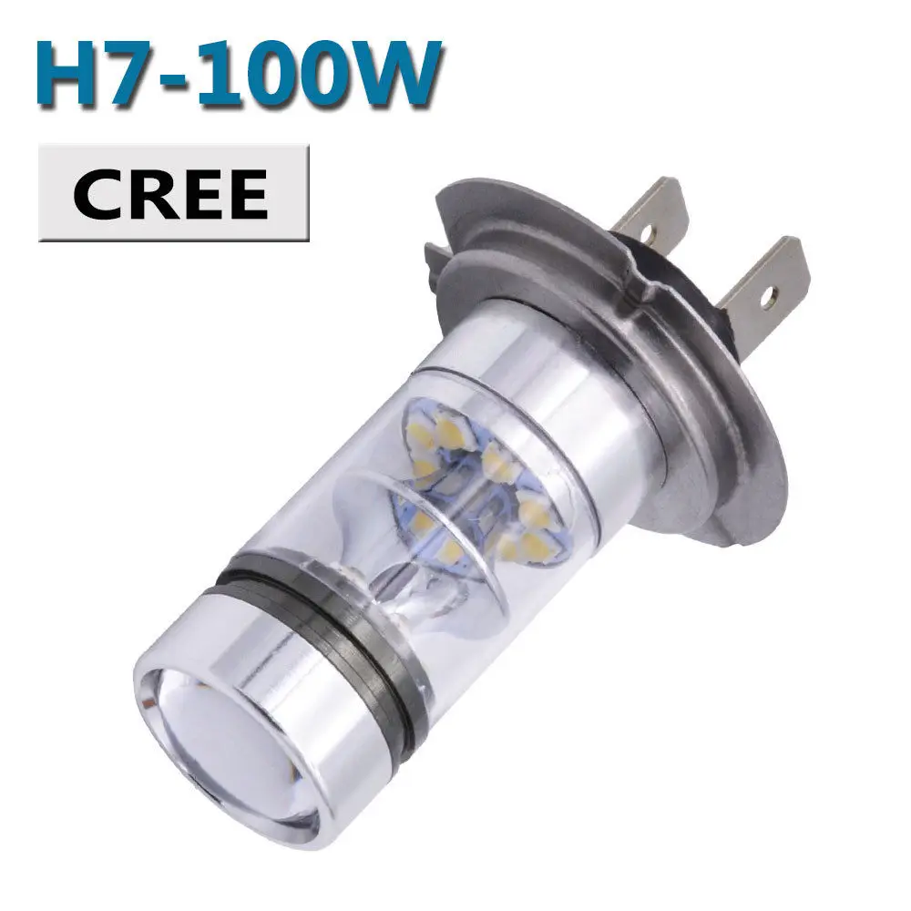 

2Pcs Super Bright 12V 10000K Cold White H7 100W CREE Chip LED Fog Driving Car Fog Driving Light Lamp Lampada Faro Blanc Bulbs