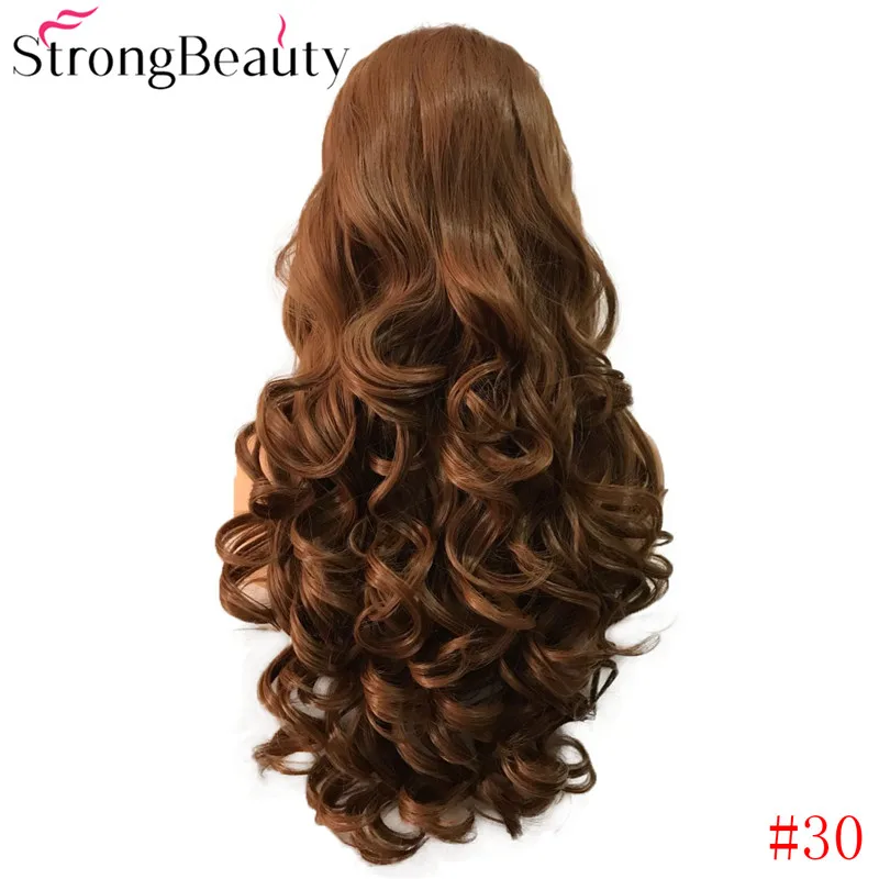 StrongBeauty синтетический парик с длинными кудрявыми волосами, натуральные парики, черный/коричневый/клубника/блонд, термостойкие волокна, Косплей парики