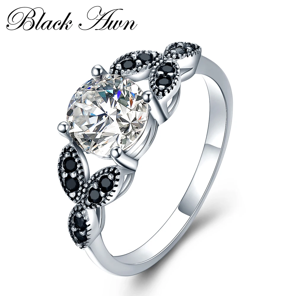 BLACK AWN Silver Color Jewelry Sets Trendy Engagement Wedding Necklace+Ring for Women PR035 |