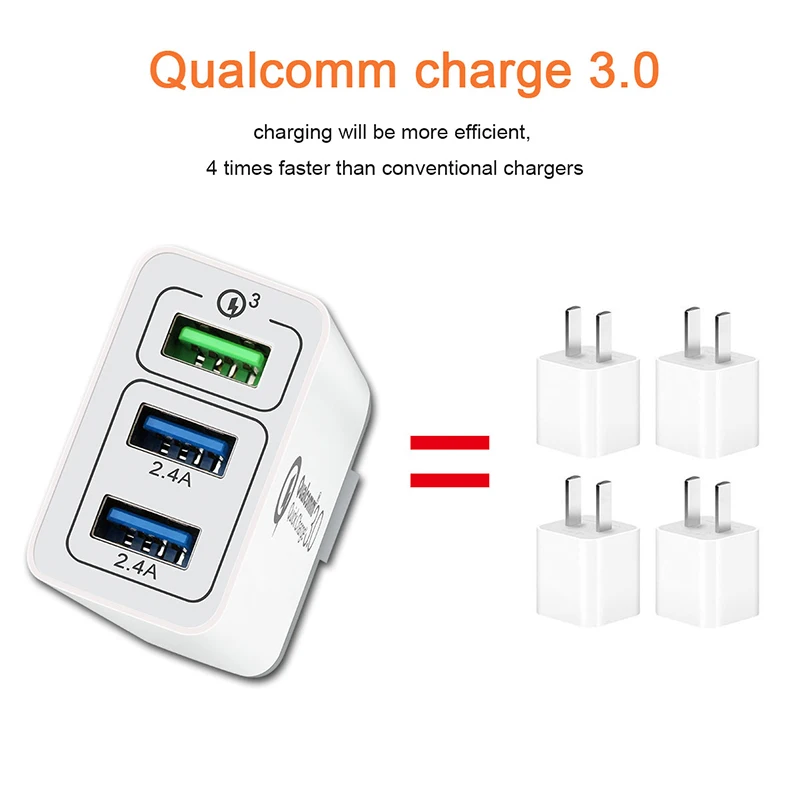Быстрое настенное зарядное устройство 30 Вт QC 3 0 3-портовый USB дорожный телефон