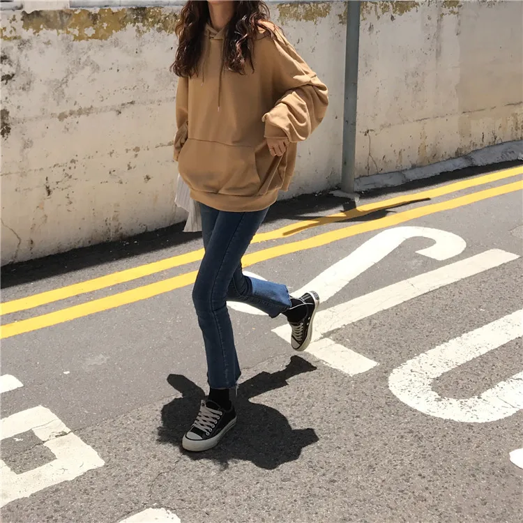 7 цветов, осень и зима, корейский стиль ulzzang, одноцветные толстовки, Женская толстовка, Женская(C6932