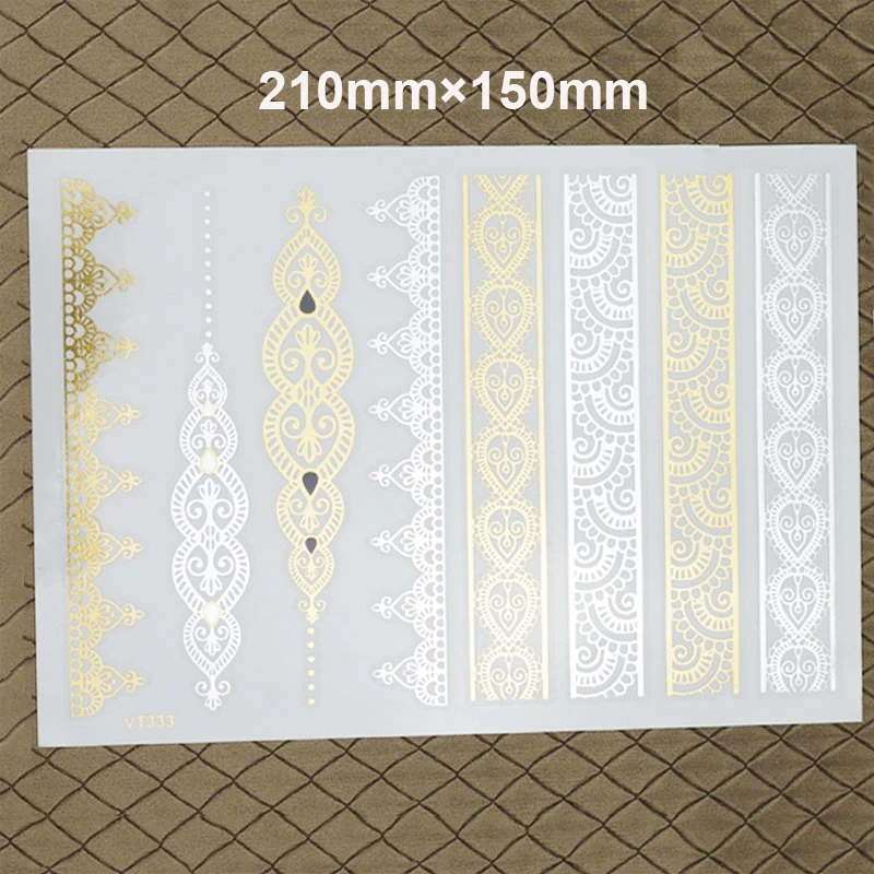 5pcs/lot Flash Metallic Inspire Waterproof Tattoo Gold Silver Tatuagem Temporary Sticker Jewelry Henna Tatoo 15*21cm | Красота и