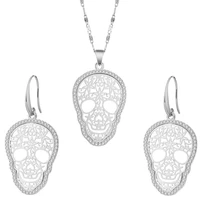 classic color crystal skeleton shantou choker necklace set for women punk style fashion skeleton pendant necklace earring set
