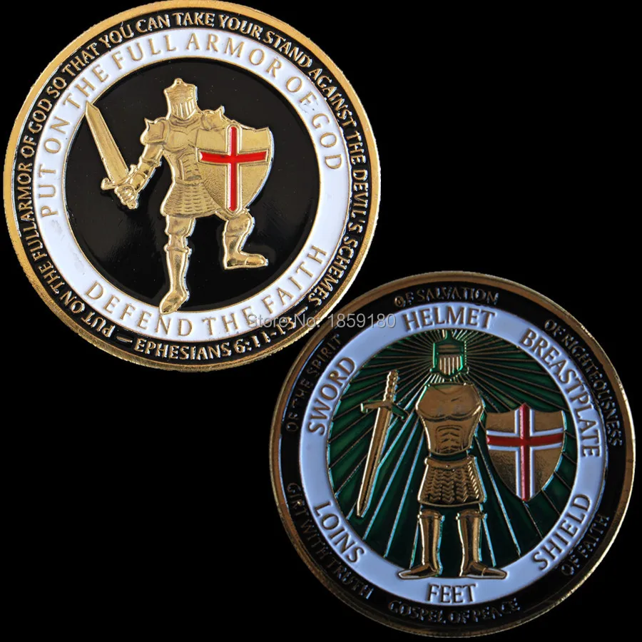 

Free Shipping 5pcs/lot,Armor of God Challenge Coin Ephesians Bible Verse Knight Sword Defend the Faith