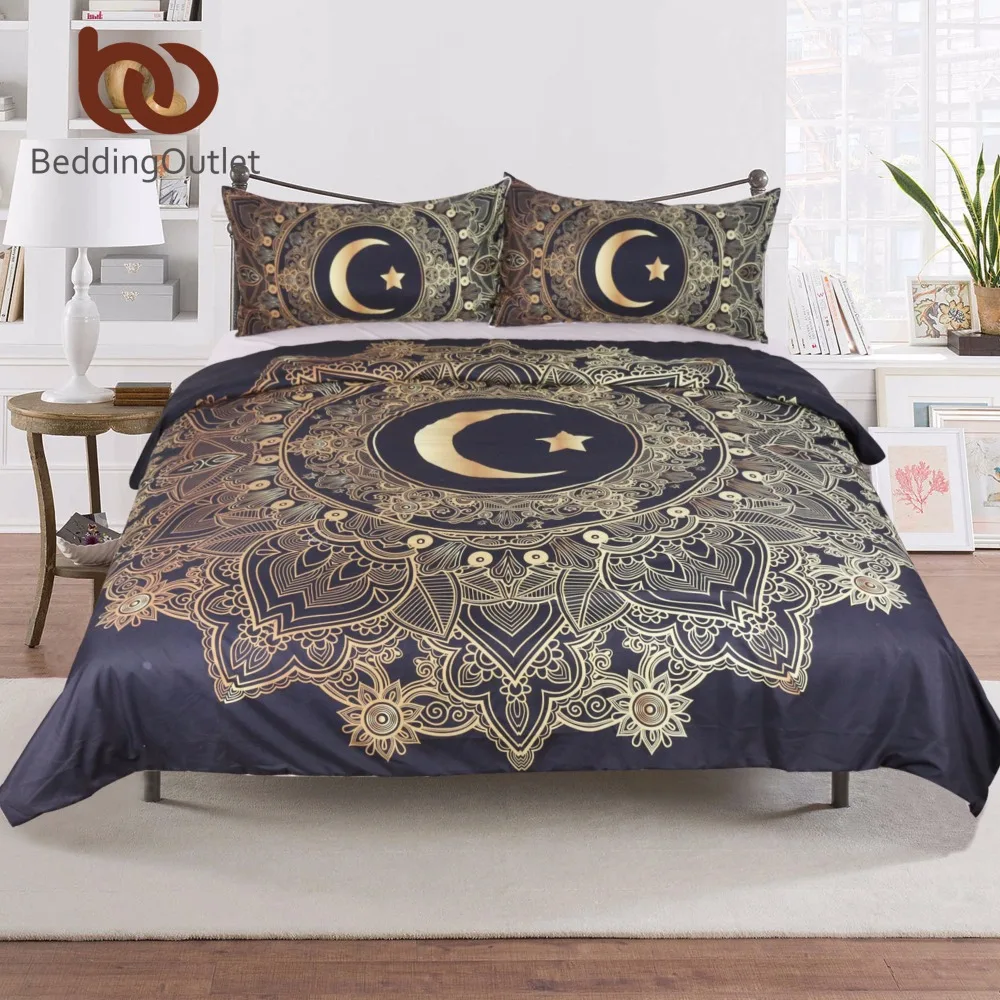 Пододеяльник BeddingOutlet с золотистой мандалой черный комплект постельного белья
