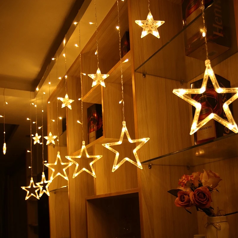 Luces led decoracion Звезда Пентаграмма занавес светильник фея Свадьба День рождения