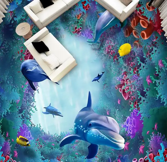 photo wallpaper Custom 3d flooring Coral dolphin self adhesive bedroom living room decoration floor | Обустройство дома
