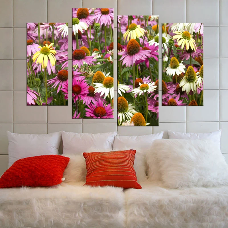 4 панели ромашки цветок Океанский холст художественное украшение гостиная
