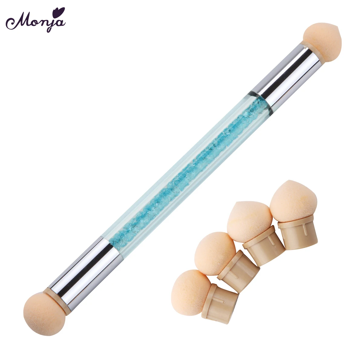 royalblue Monja дизайн ногтей двойной конец Блеск порошок передача штамповка Цветущая градиентная ручка сбор расческа кисти 6 шт губки головки кистей - Цвет: royalblue