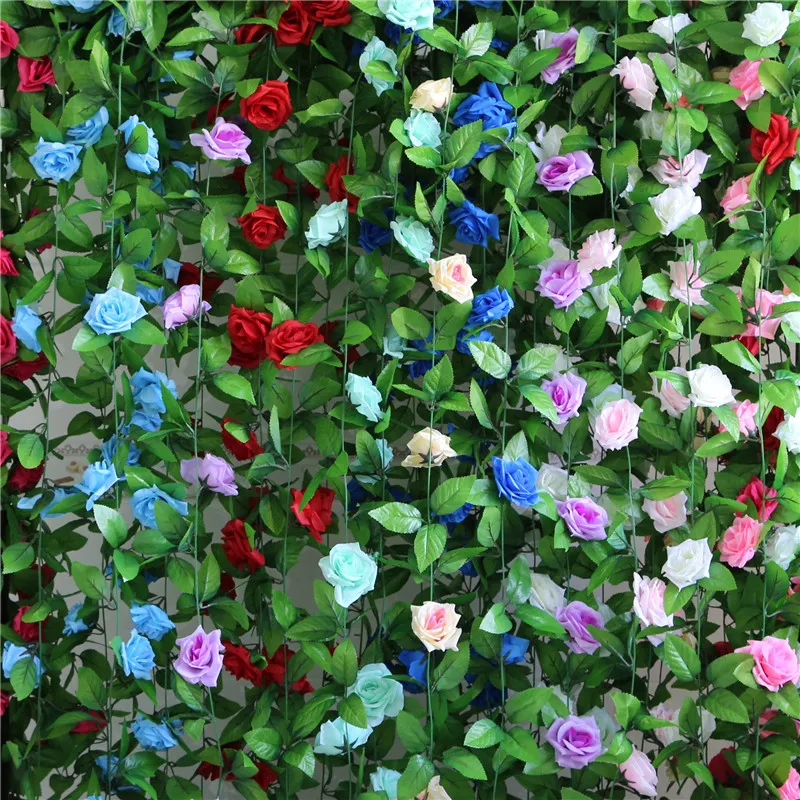 1pcs/lot 230-250cm Artificial Flowers Silk Roses Ivy Vine diy with Green Leaves Fake leaf artificial flowers for home decoration
