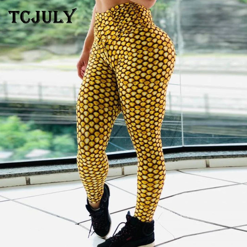 TCJULY модные золотые с принтом в виде рыбьей чешуи леггинсы русалка брюки для