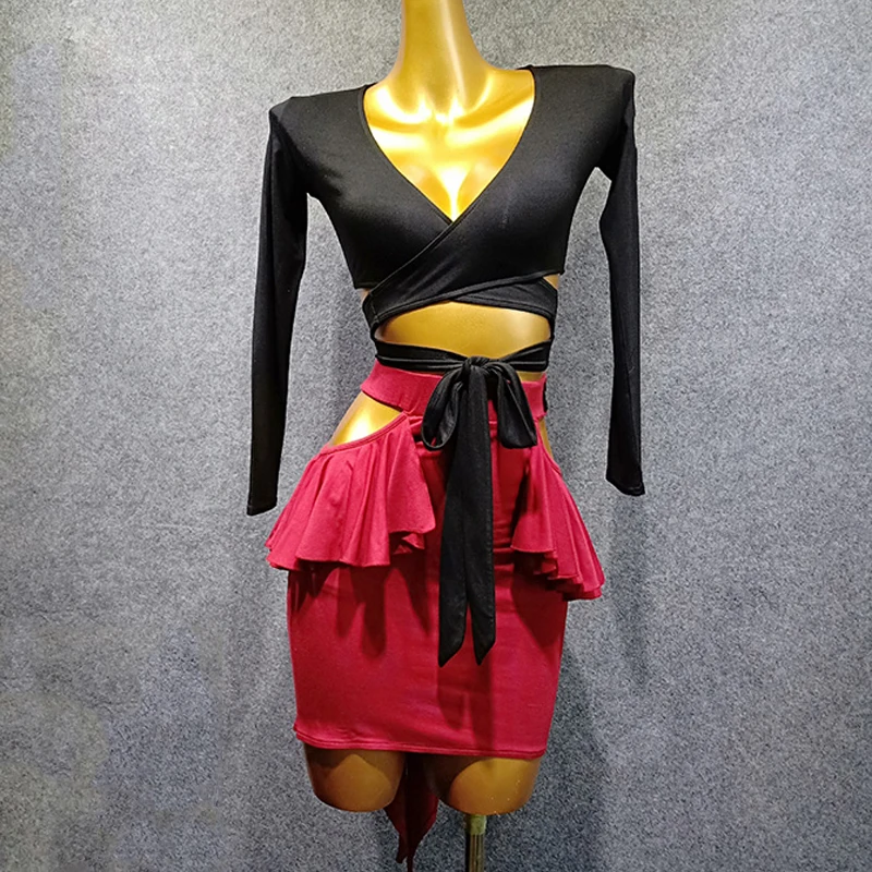 

2020 сексуальные туфли для латинских танцев топы/юбка Для женщин костюм черный/красный/синий юбка для танцев Flamengo современный/Румба латиноам...