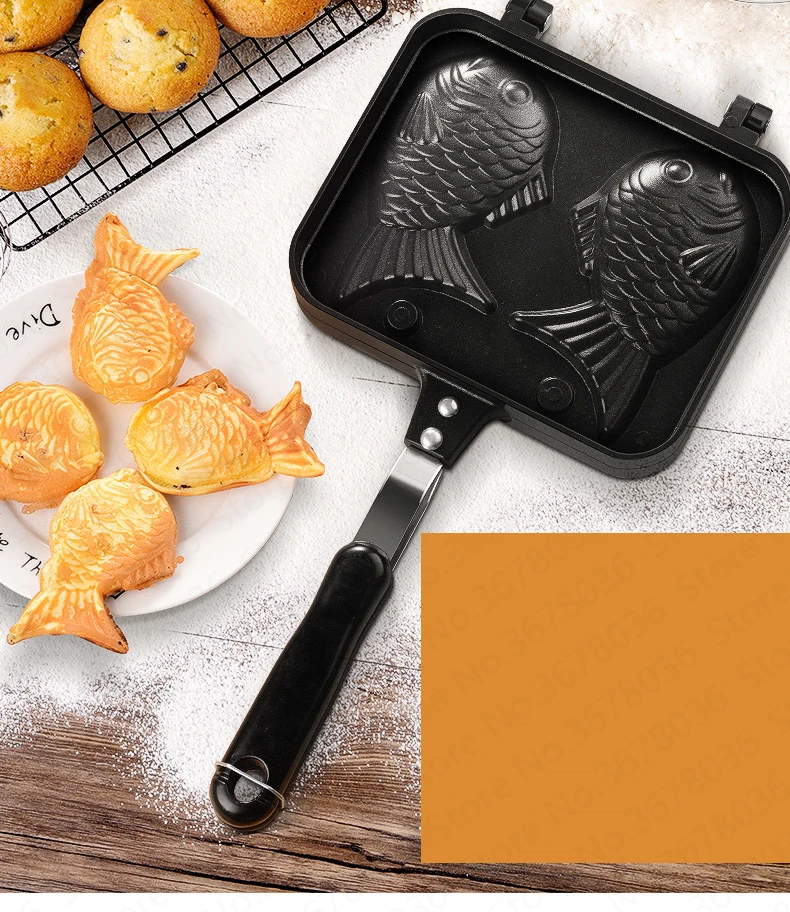 LK949 Taiyaki двойной в форме рыбы горячий десерт вафельница сковорода японский блинчик Двойной Сковорода Из Нержавеющей Стали Frypan